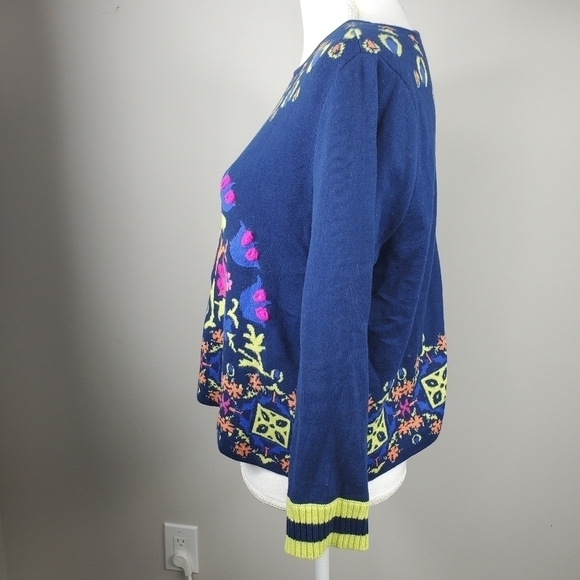 Anthropologie HWR Blue Cropped Sweater Embroidered - Picture 9 of 12